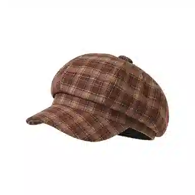 浪莎 复古格纹运动八角时尚简约大头围小众设计显脸小八角 棉 贝雷帽 男女同款情侣款