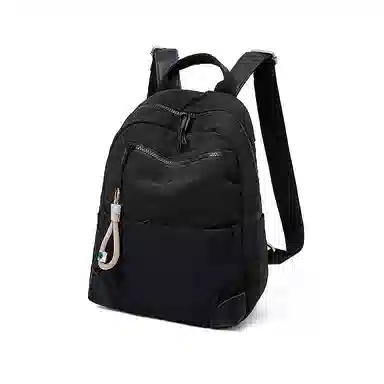 老人头 简约时尚纯色通勤休闲百搭背包大容量高中生大学生 织物 双肩包 男女同款情侣款 黑色/卡其色