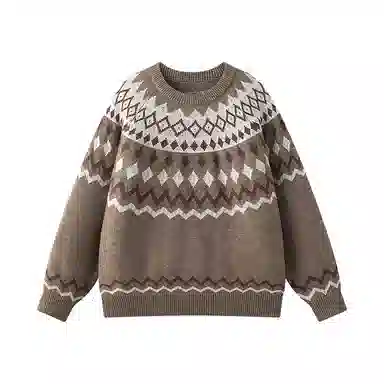 欧迪芬 时尚复古风设计感费尔岛提花个性几何图案潮流宽松透气亲肤舒适保暖户外休闲运动通勤百搭无性别穿搭圆领上衣长袖潮毛衣 男女同款