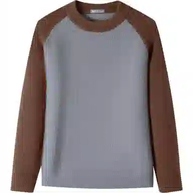 红豆 绵羊毛撞色保暖加厚高克重时尚圆领套头针织打底秋冬毛衣 男款