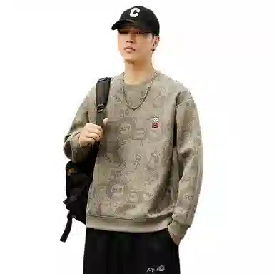 赛瀚 美式潮牌圆领卫衣外套男款复古休闲长袖厚款百搭秋季舒适亲肤男装宽松上衣显瘦显高青少年高街外穿通勤高级感男士衣服 男女同款