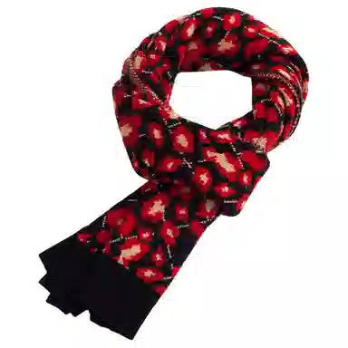 红豆 针织柔软时尚保暖豹纹 羊毛 绒线围巾 男女同款情侣款