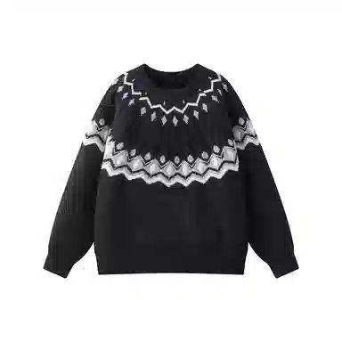 欧迪芬 美式复古时尚设计感个性菱形印花原宿风休闲潮流高级感柔软舒适保暖亲肤户外运动通勤百搭圆领长袖针织衫外穿慵懒风毛衣 男女同款