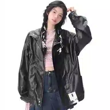 【美式个性PU皮工装拉链外套】布客行 狂野硬朗不羁摇滚机车叛逆霸气纯色宽松痞帅百搭休闲风美拉德翻领设计防风防水潮流  夹克 男女同款