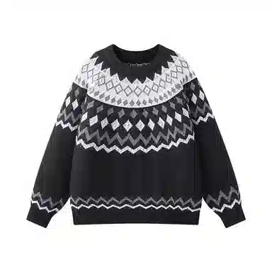 欧迪芬 时尚复古风设计感费尔岛提花个性几何图案潮流宽松透气亲肤舒适保暖户外休闲运动通勤百搭无性别穿搭圆领上衣长袖潮毛衣 男女同款
