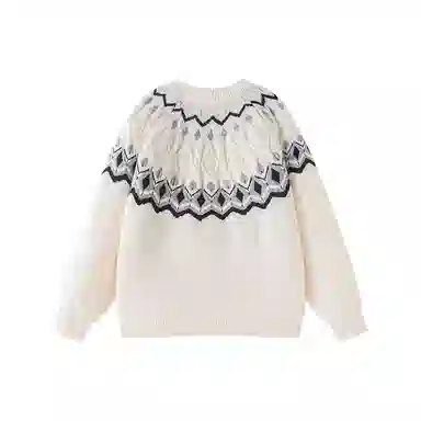 欧迪芬 美式复古时尚设计感个性菱形印花原宿风休闲潮流高级感柔软舒适保暖亲肤户外运动通勤百搭圆领长袖针织衫外穿慵懒风毛衣 男女同款