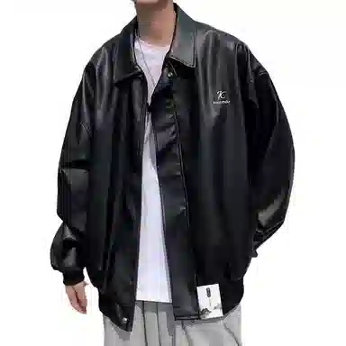 【机车机能风纯色防水仿皮外套】布客行 痞帅酷飒不羁狂野硬朗摇滚叛逆霸气有型气场级感慵懒宽松重磅舒适通勤个性夹克 男女同款