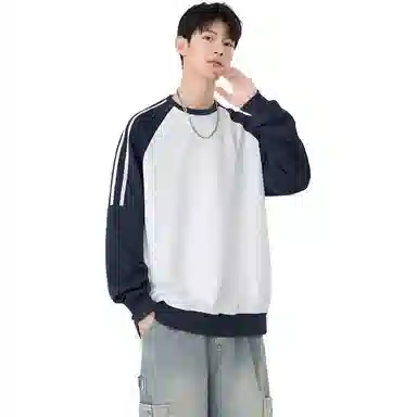 左岸 时尚简约青少年高街学院风圆领设计条纹酷潮休闲宽松百搭港风潮牌卫衣 男款