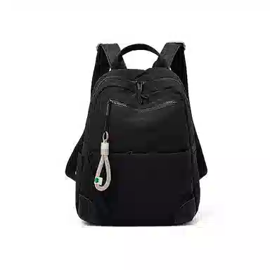 老人头 简约时尚纯色通勤休闲百搭背包大容量高中生大学生 织物 双肩包 男女同款情侣款 黑色/卡其色