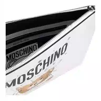 Moschino Teddy Bear Zip Leather Clutch Large White