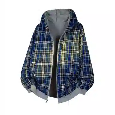 阿凡迪 潮流重磅双面艺术字母印花穿美式格子拼接潮牌嘻哈高街高级感设计时尚百搭宽松休闲舒适长袖廓形外套情侣连帽开衫卫衣 男女同款