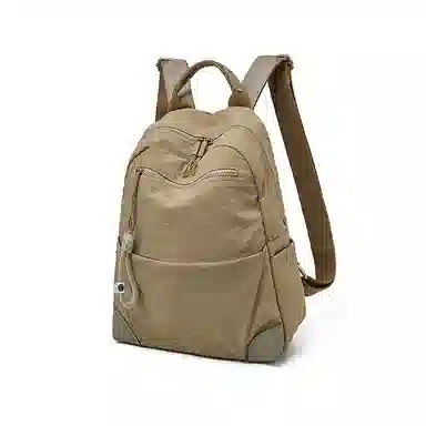 老人头 简约时尚纯色通勤休闲百搭背包大容量高中生大学生 织物 双肩包 男女同款情侣款 黑色/卡其色