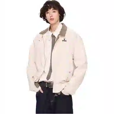 洋气先生 美式复古简约时尚小众高级感潮流帅气日常基础休闲宽松百搭防风保暖城市机能风假两件拼接短款立领外套夹克 男女同款