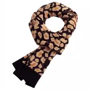 红豆 针织柔软时尚保暖豹纹 羊毛 绒线围巾 男女同款情侣款