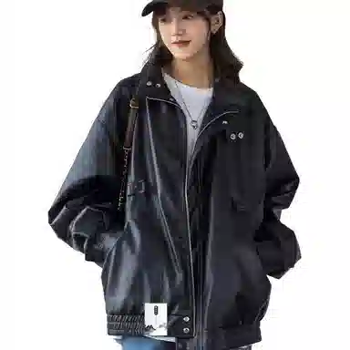 【个性工装PU皮拉链机车服】布客行 痞帅酷飒不羁狂野硬朗摇滚纯色宽松百搭休闲风美拉德翻领设计防风防水学院夹克 男女同款