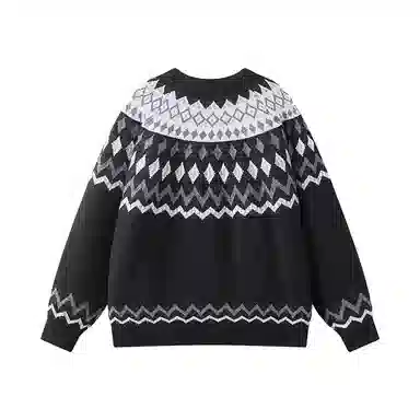 欧迪芬 时尚复古风设计感费尔岛提花个性几何图案潮流宽松透气亲肤舒适保暖户外休闲运动通勤百搭无性别穿搭圆领上衣长袖潮毛衣 男女同款