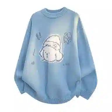 欧迪芬 慵懒风软糯亲肤手感舒适简约时尚休闲百搭复古可爱小狗卡通图案毛衫无性别情侣款美式日系韩系通勤毛衣 男女同款