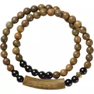 聆听花开 新中式复古佛珠国风文玩设计感小众轻奢高级感民族风招财纳福优雅日常双圈吉祥如意手饰礼盒装#好运 绿檀 手串 男女同款情侣款