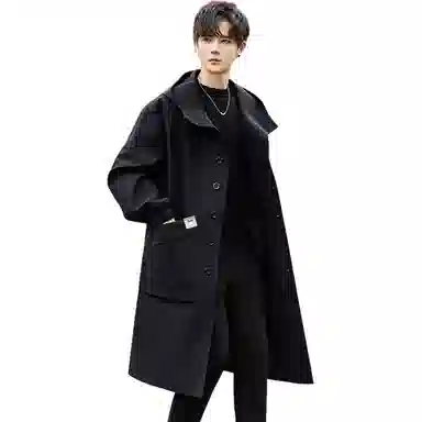 【dme】 时尚潮流高品质宽松连帽中长款大衣男夹克秋款气质百搭设计中性风衣外套 男女同款