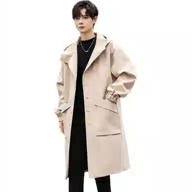 【dme】 时尚潮流高品质宽松连帽中长款大衣男夹克秋款气质百搭设计中性风衣外套 男女同款