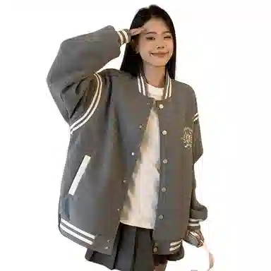 虫小绿 美式复古学院风立领撞色拼接飞行外套春秋季潮流毛呢刺绣工艺棒球服宽松街头休闲百搭上衣工装夹克 男女同款