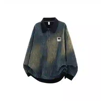 【明线撞色条纹早秋长袖】布客行 可拆卸别针美式复古高街轻奢老钱港风重磅慵懒垂感翻领落肩拼接宽松休闲舒适内搭外穿华棉卫衣 男女同款