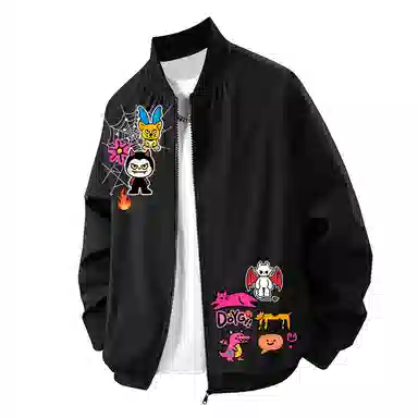 拾个壹先生 美式高街蜘蛛网字母印花多巴胺拼接贴图棒球服痞帅休闲夹克 男女同款