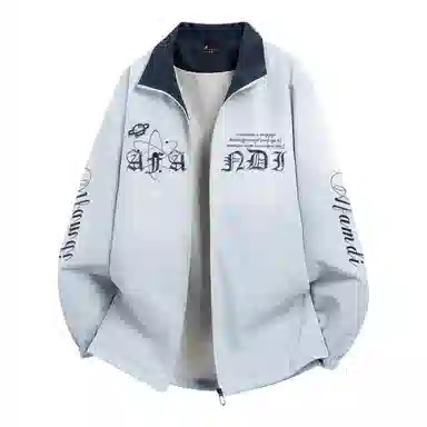 阿凡迪 美式高街复古潮牌品牌字母袖子印花设计极简通勤学院风拼接翻领休闲运动街头日常百搭舒适宽松夹克外套 男女同款