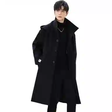 【dme】 气质韩系宽松简约高级感中长款双层领毛呢外套男秋冬潮流痞帅时尚休闲连帽呢子大衣 男女同款