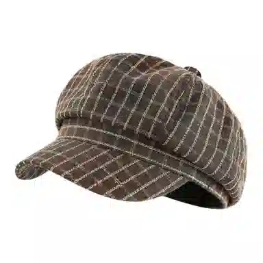 朵澜 格纹云朵八角韩系大头围文艺复古 腈纶 贝雷帽 女款