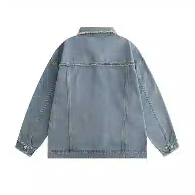 【dme】 美式潮牌高级感毛边设计水洗工装夹克时尚百搭破洞翻领长袖牛仔外套 男女同款