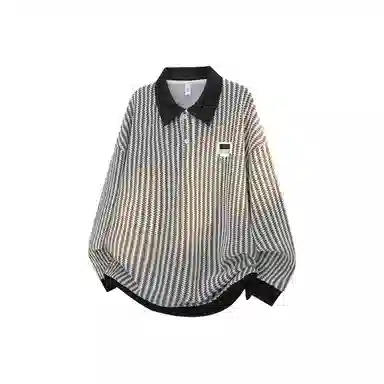 【明线撞色条纹早秋长袖】布客行 可拆卸别针美式复古高街轻奢老钱港风重磅慵懒垂感翻领落肩拼接宽松休闲舒适内搭外穿华棉卫衣 男女同款