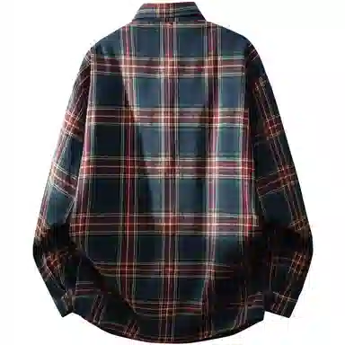 大卫贝肯 美式复古学院风字母百搭无性别主义格子宽松通勤休闲翻领长袖衬衫 男女同款