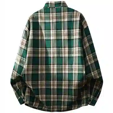 大卫贝肯 美式复古学院风字母百搭无性别主义格子宽松通勤休闲翻领长袖衬衫 男女同款