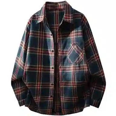 大卫贝肯 美式复古学院风字母百搭无性别主义格子宽松通勤休闲翻领长袖衬衫 男女同款