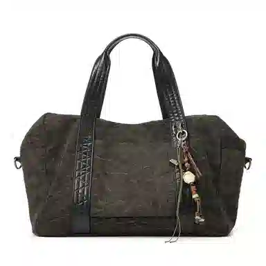 黑田矢衛 大容量时尚短途出差日系行李袋收纳拼接轻便可套拉杆箱旅行包单肩斜挎包 帆布 纹纳 手提包 男女同款情侣款 苔岩褐