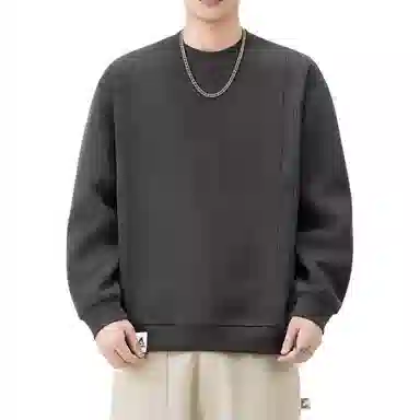 帝狼牛 简约设计款宽松圆领拼接上衣百搭日系个性时尚复古中性休闲长袖 卫衣 男女同款