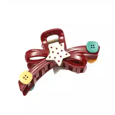 如花梦 可爱万岁 趣味撞色波点星星纽扣蝴蝶结盘发鲨鱼夹#好运 亚克力 发夹 女款