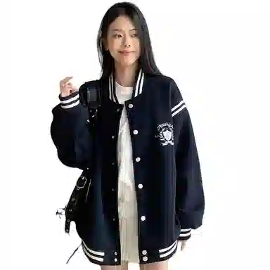 虫小绿 美式复古学院风立领撞色拼接飞行外套春秋季潮流毛呢刺绣工艺棒球服宽松街头休闲百搭上衣工装夹克 男女同款