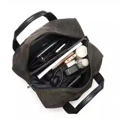 黑田矢衛 大容量时尚短途出差日系行李袋收纳拼接轻便可套拉杆箱旅行包单肩斜挎包 帆布 纹纳 手提包 男女同款情侣款 苔岩褐