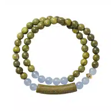 聆听花开 新中式复古佛珠国风文玩设计感小众轻奢高级感民族风招财纳福优雅日常双圈吉祥如意手饰礼盒装#好运 绿檀 手串 男女同款情侣款