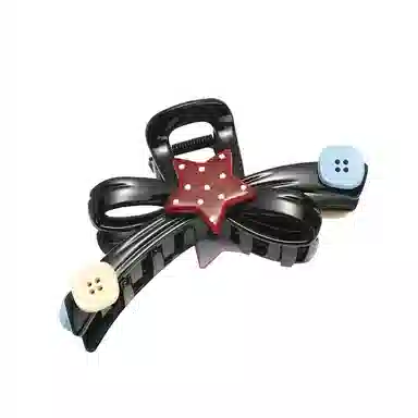 如花梦 可爱万岁 趣味撞色波点星星纽扣蝴蝶结盘发鲨鱼夹#好运 亚克力 发夹 女款