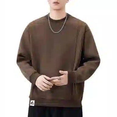 帝狼牛 简约设计款宽松圆领拼接上衣百搭日系个性时尚复古中性休闲长袖 卫衣 男女同款