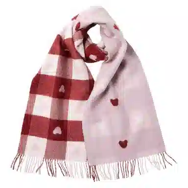 红豆 品牌白粉提花爱心 羊毛 绒线围巾 男女同款情侣款