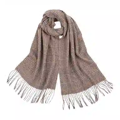 红豆 品牌千鸟格格子条纹时尚百搭经典 羊毛 绒线围巾 男女同款情侣款