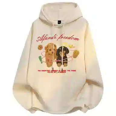 阿凡迪 美式复古街头简约基础仿刺绣宠物小狗花体字母印花宽松舒适休闲百搭时尚潮流通勤无性别主义抽绳长袖连帽卫衣 男女同款