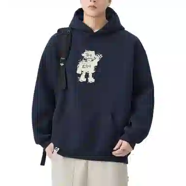 帝狼牛 潮牌小众美式复古高街宽松潮流百搭高级设计感连帽上衣 卫衣 男女同款