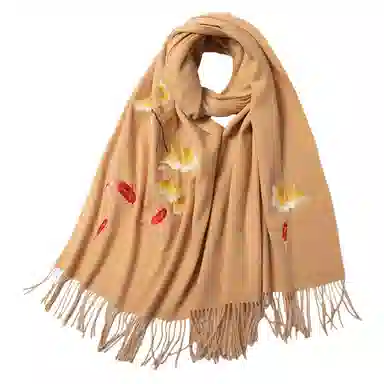 红豆 品牌刺绣大红酒红时尚百搭喜庆保暖玉兰锦鲤#好运 羊毛 绒线围巾 男女同款情侣款