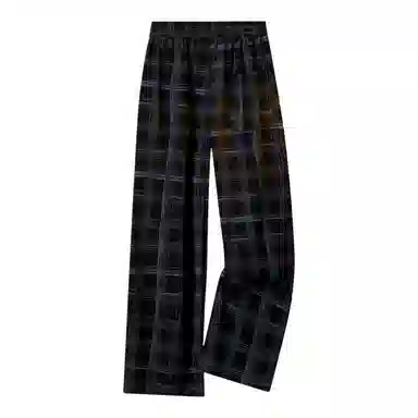 阿凡迪 美式复古潮流格子条纹中腰潮牌系带星星小标字母印花日常百搭高街宽松垂坠微弹汤透气阔腿裤垂感直筒休闲裤 男女同款