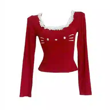 YGPRW U-Neck Lace Cat Top